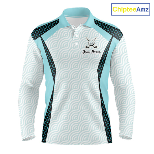 Personalized Aqua Sea Wave Golf Shirt With Name, Elegant Men's Sportswear, Stylish Men Golf Jersey NHT704