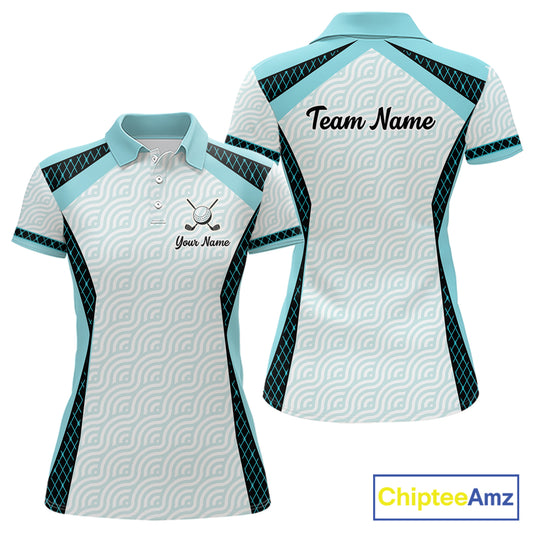 Personalized Aqua Sea Wave Golf Shirt With Name, Elegant Women's Sportswear, Stylish Womens Golf Jersey NHT704