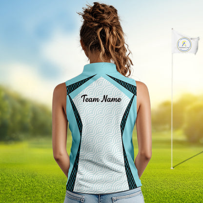 Personalized Aqua Sea Wave Golf Shirt With Name, Elegant Women's Sportswear, Stylish Womens Sleeveless Golf Jersey NHT704
