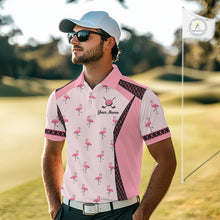 Load image into Gallery viewer, Custom Men's Flamingo Golf Polo, Personalized Pink Flamingo Golf Shirt With Name, Gift For Golfer NHT705