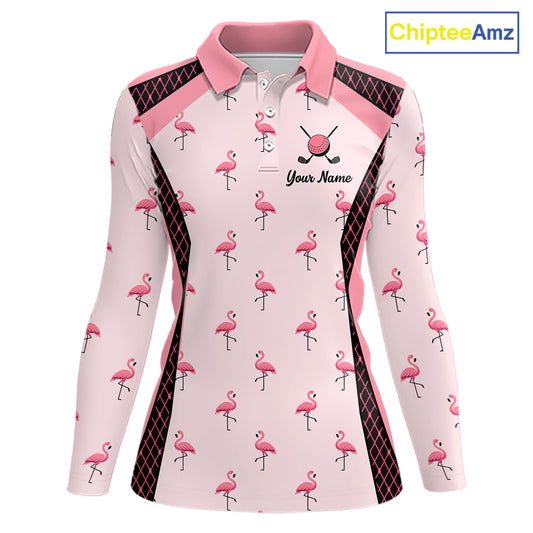 Custom  Womens Flamingo Golf Polo, Personalized Pink Flamingo Golf Shirt With Name, Gift For Golfer NHT705