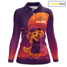 Load image into Gallery viewer, Personalized Golden Retriever Dog Golf Shirt - Retro Sunset Womens Golf Polo Shirt