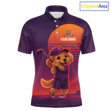 Load image into Gallery viewer, Personalized Golden Retriever Dog Golf Shirt - Retro Sunset Golf Polo Shirt For Men