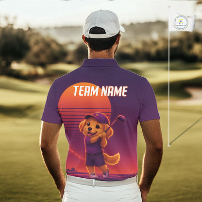 Personalized Golden Retriever Dog Golf Shirt - Retro Sunset Golf Polo Shirt For Men NHT1035