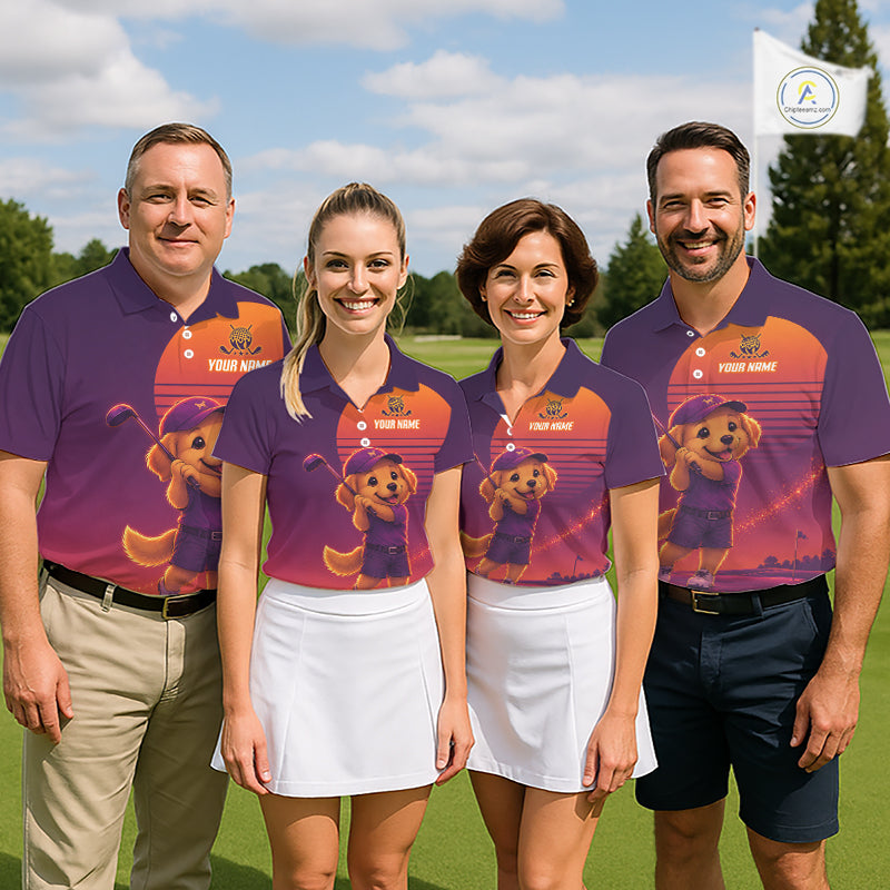 Personalized Golden Retriever Dog Golf Shirt - Retro Sunset Womens Golf Polo Shirt NHT1035