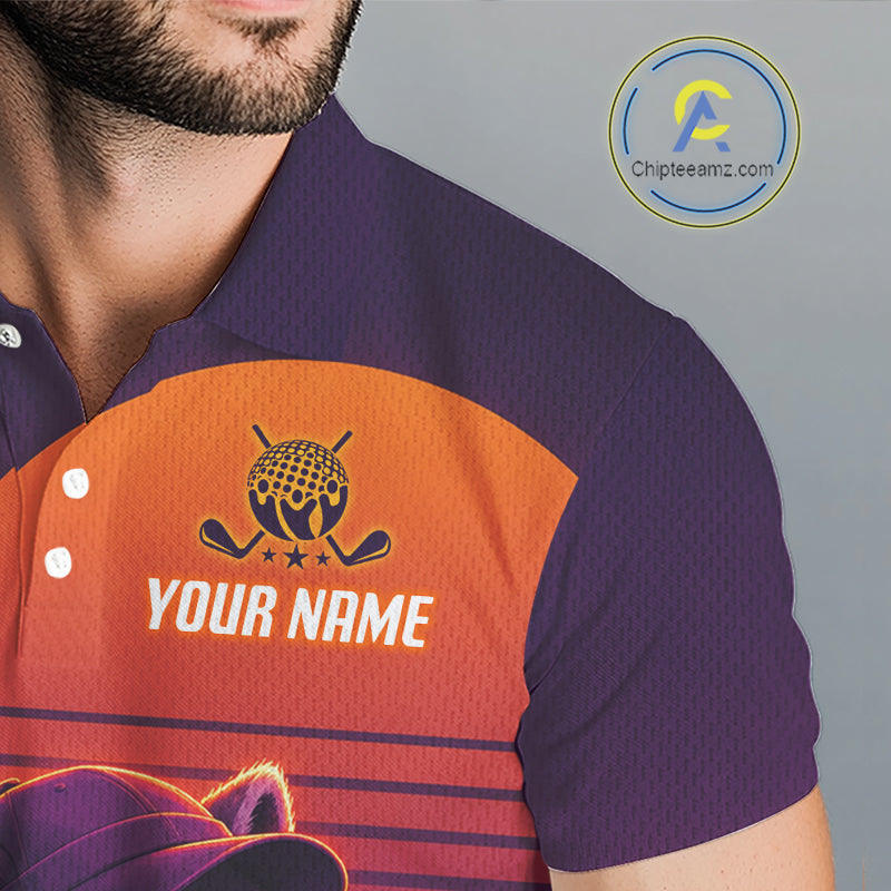 Personalized Raccoon Golf Shirt - Retro Sunset Golf Polo Shirt For Men