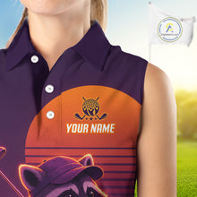 Load image into Gallery viewer, Personalized Raccoon Golf Shirt - Retro Sunset Womens Sleeveless Golf Polo Shirt 