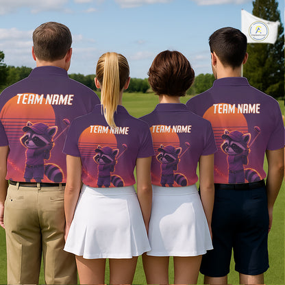 Personalized Raccoon Golf Shirt - Retro Sunset Golf Polo Shirt For Men NHT1036