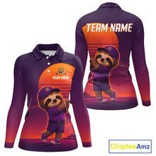 Load image into Gallery viewer, Personalized Sloth Golf Shirt - Retro Sunset Womens Golf Polo Shirt