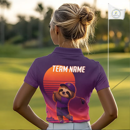 Personalized Sloth Golf Shirt - Retro Sunset Womens Golf Polo Shirt NHT1037