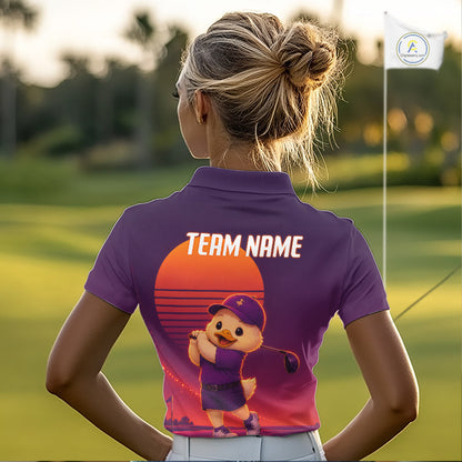 Personalized Duck Golf Shirt - Retro Sunset Womens Golf Polo Shirt NHT1038