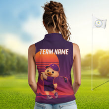 Load image into Gallery viewer, Personalized Duck Golf Shirt - Retro Sunset Womens Sleeeveless Golf Polo Shirt 