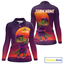 Load image into Gallery viewer, Personalized Alligator Golf Shirt - Retro Sunset Womens Golf Polo Shirt 