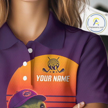 Personalized Alligator Golf Shirt - Retro Sunset Womens Golf Polo Shirt 