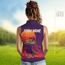 Load image into Gallery viewer, Personalized Alligator  Golf Shirt - Retro Sunset Womens Sleeeveless Golf Polo Shirt 