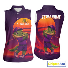 Load image into Gallery viewer, Personalized Alligator  Golf Shirt - Retro Sunset Womens Sleeeveless Golf Polo Shirt 