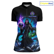 Load image into Gallery viewer, Women's Grim Reaper bowling quarter zip – personalized team bowling shirt front view