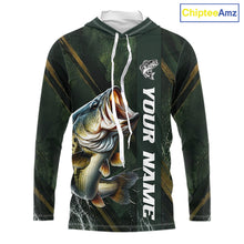 Load image into Gallery viewer, Personalized Hooded Bass Fishing Jersey – Green Angler Shirt Custom Name, Fishing Gift For Men NHT874