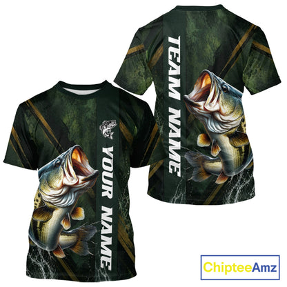 Personalized T-Shirts Bass Fishing Jersey – Green Angler Shirt Custom Name, Fishing Gift For Men NHT874