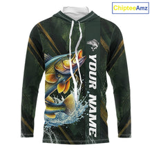 Load image into Gallery viewer, Personalized Hooded Walleye Fishing Jersey – Green Angler Shirt Custom Name, Fishing Gift For Men NHT876