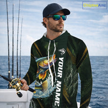 Load image into Gallery viewer, Personalized Hooded Walleye Fishing Jersey – Green Angler Shirt Custom Name, Fishing Gift For Men NHT876
