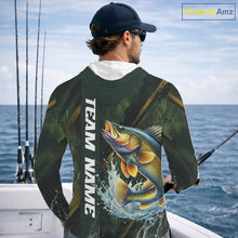 Load image into Gallery viewer, Personalized Hooded Walleye Fishing Jersey – Green Angler Shirt Custom Name, Fishing Gift For Men NHT876