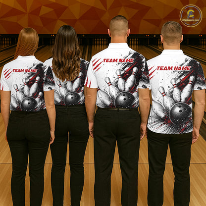Men's Personalized Skull Bowling Tournament Shirt & Quarter Zip – Custom Name Team Jersey NHT1214