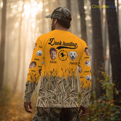 Custom Duck Hunting Shirt – Hunter & Dog Face and Name, Funny Personalized Gift NHT291