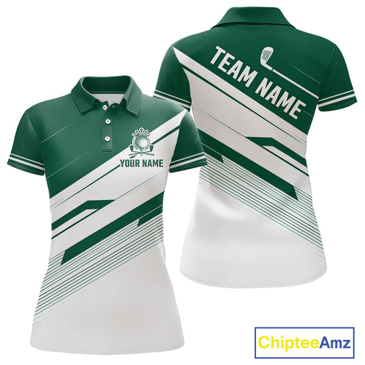 Green And White Womens Golf Polo Shirt Custom Name Golf Shirts For Team Personalized Golf Top NHT882