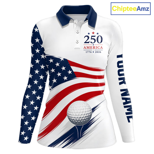 American Flag Womens Golf Polo Shirts, Patriotic Team Golf Jerseys NHT885