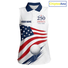 Load image into Gallery viewer, American Flag Sleeveless Womens Golf Polo Shirts, Patriotic Team Golf Jerseys NHT885