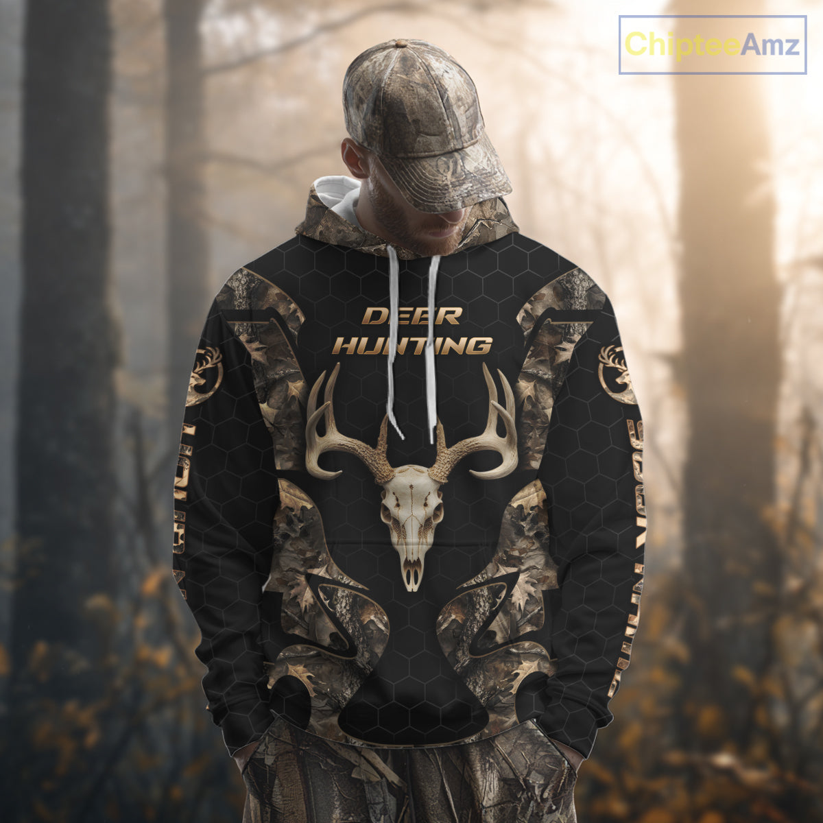 Skull Deer Hunting Custom Name Brown Camo Shirt, Hunting Hoodie For Hunters NHT348