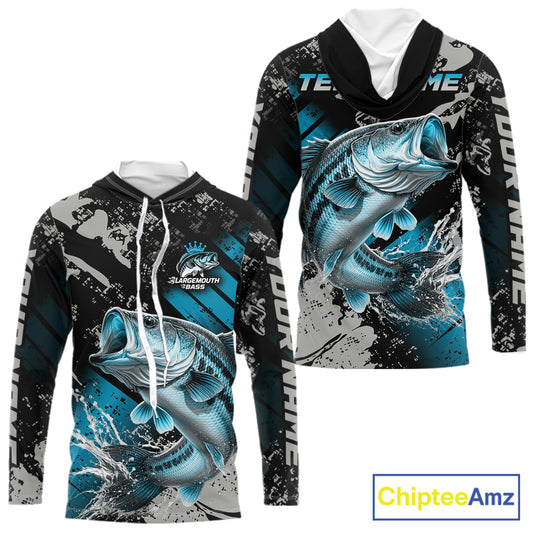 Bass Fishing Shirts Long Sleeve Hooded Customized Name, Largemouth Bass Fishing Jerseys For Men NHT531