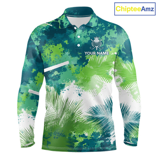 Green Tropical Splash Custom Golf Polo Shirt – Personalized Team Name Performance Polo Tee For Men NHT894