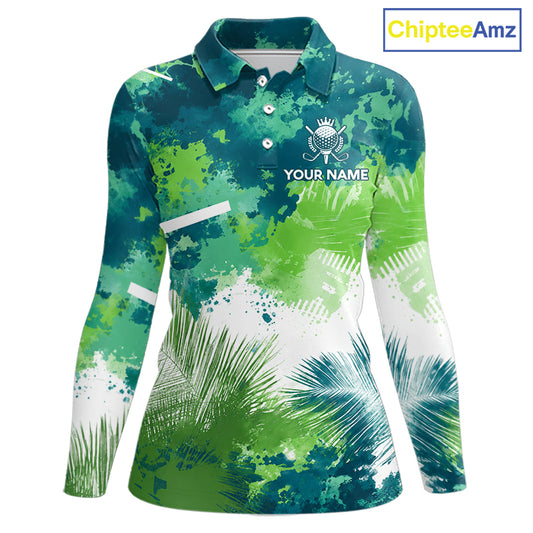 Green Tropical Splash Custom Golf Polo Shirt – Personalized Team Name Performance Polo Tee For Women NHT894
