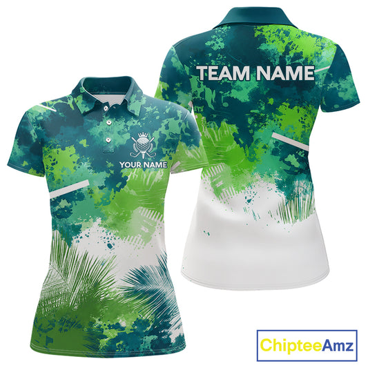 Green Tropical Splash Custom Golf Polo Shirt – Personalized Team Name Performance Polo Tee For Women NHT894
