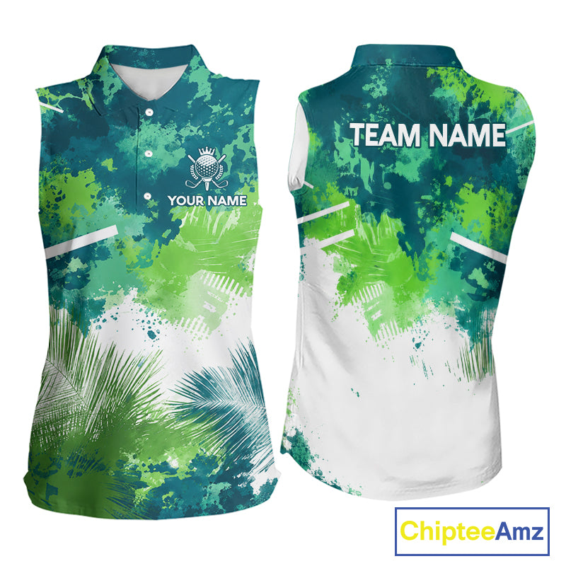 Green Tropical Splash Custom Golf Polo Shirt – Personalized Team Name Performance Polo Tee For Women NHT894