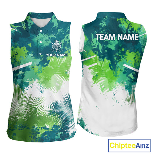 Green Tropical Splash Custom Golf Polo Shirt – Personalized Team Name Performance Polo Tee For Women NHT894