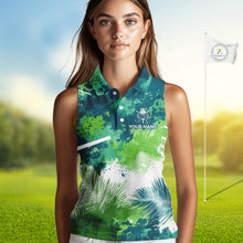 Load image into Gallery viewer, Green Tropical Splash Custom Golf Polo Shirt – Personalized Team Name Performance Polo Tee For Women NHT894
