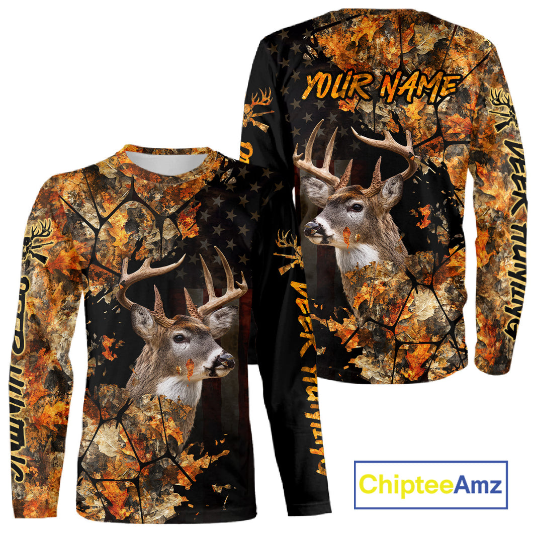 Deer Hunting Shirt US Flag 3D All Over Print Orange Black, Custom Name Personalized Gift NHT296