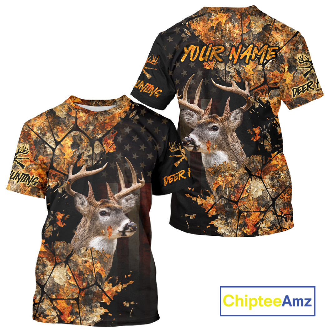 Deer Hunting Shirt US Flag 3D All Over Print Orange Black, Custom Name Personalized Gift NHT296