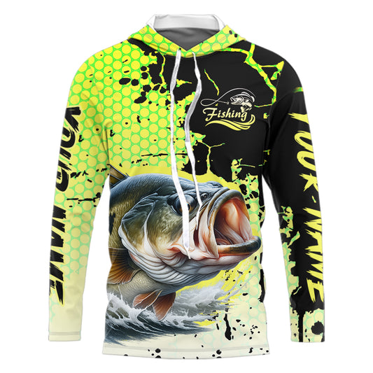 Largemouth Bass Fishing Shirts Long Sleeve Hooded Custom Bass Fishing Apparel NHT406