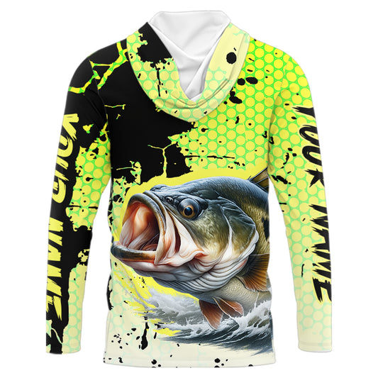 Largemouth Bass Fishing Shirts Long Sleeve Hooded Custom Bass Fishing Apparel NHT406