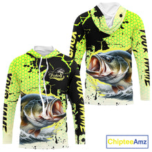 Load image into Gallery viewer, Largemouth Bass Fishing Shirts Long Sleeve Hooded Custom Bass Fishing Apparel NHT406