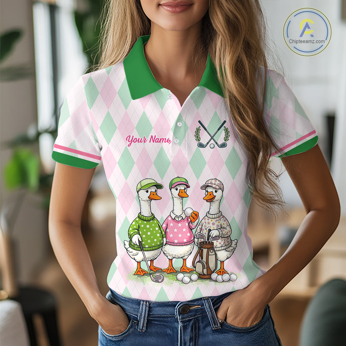 The Duck Family Golf Team Shirt – Personalized Matching Argyle Pattern Polos Golf Shirt For Womens NHT723