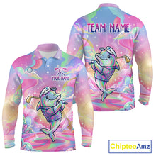 Load image into Gallery viewer, Funny Pastel Dolphin Mens Golf Polo Shirt Custom Ocean Golf Shirt, Polo Gift For Golf Lovers NHT897