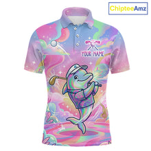 Load image into Gallery viewer, Funny Pastel Dolphin Mens Golf Polo Shirt Custom Ocean Golf Shirt, Polo Gift For Golf Lovers NHT897