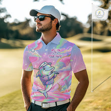 Load image into Gallery viewer, Funny Pastel Dolphin Mens Golf Polo Shirt Custom Ocean Golf Shirt, Polo Gift For Golf Lovers NHT897