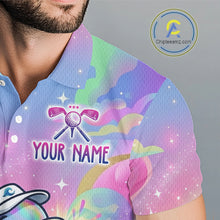 Load image into Gallery viewer, Funny Pastel Dolphin Mens Golf Polo Shirt Custom Ocean Golf Shirt, Polo Gift For Golf Lovers NHT897