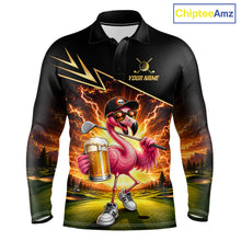 Load image into Gallery viewer, Funny Flamingo Mens Golf Polo Shirts Custom Golf And Beer Golf Apparel For Golfer NHT900